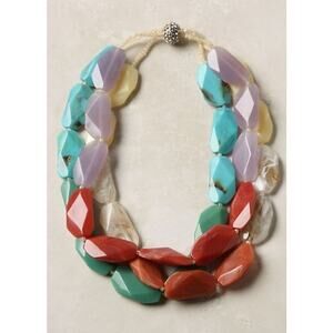 Anthropologie Chunky Turquoise Beaded Necklace Magnet Diamond Clasp